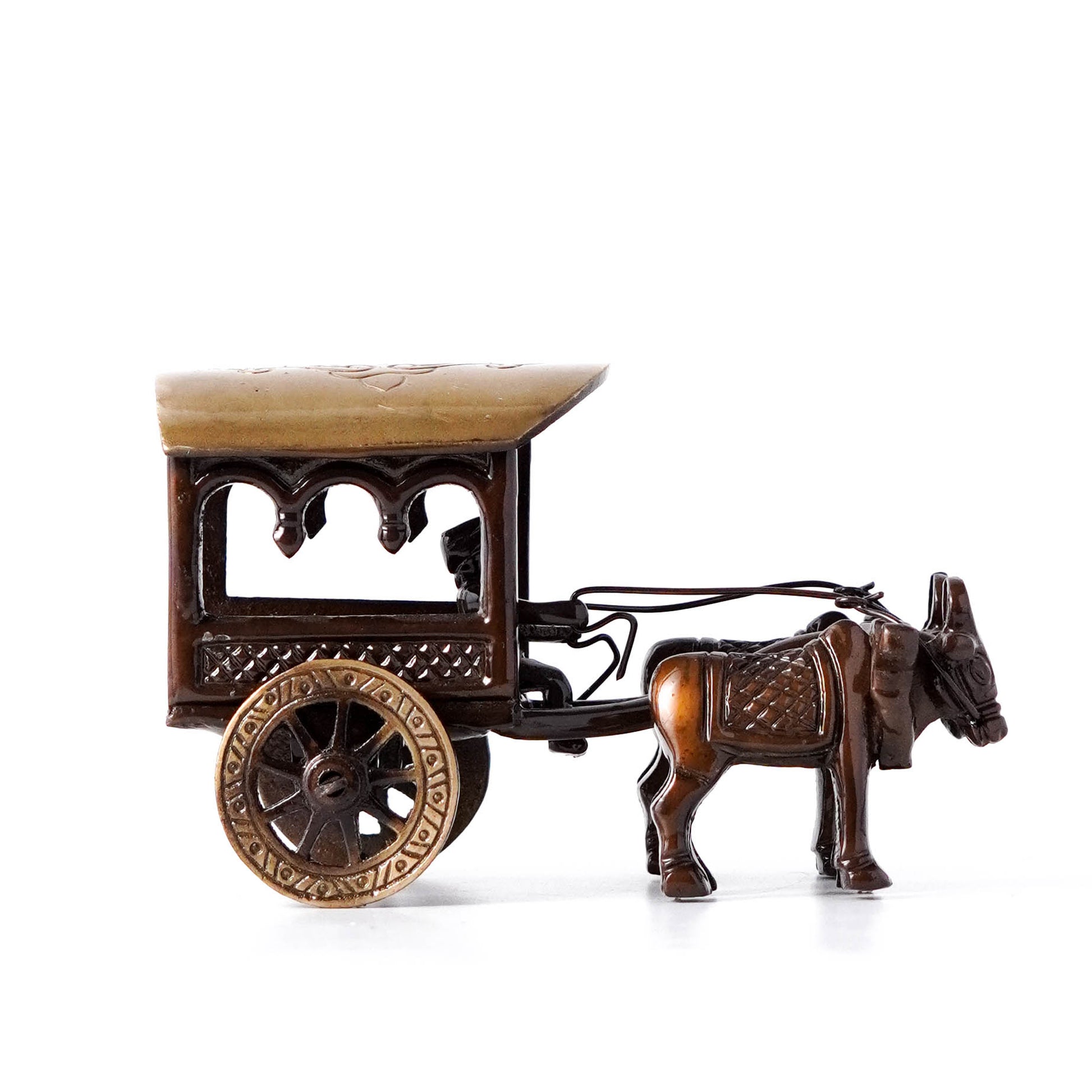 Bullock Cart with Carriage, Vintage Brass Miniature | VARYRA - VARYRA