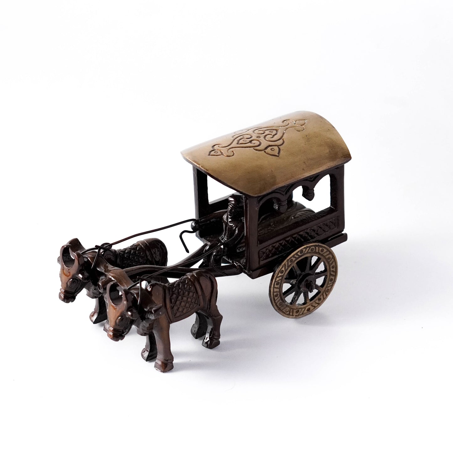 Bullock Cart with Carriage, Vintage Brass Miniature | VARYRA - VARYRA