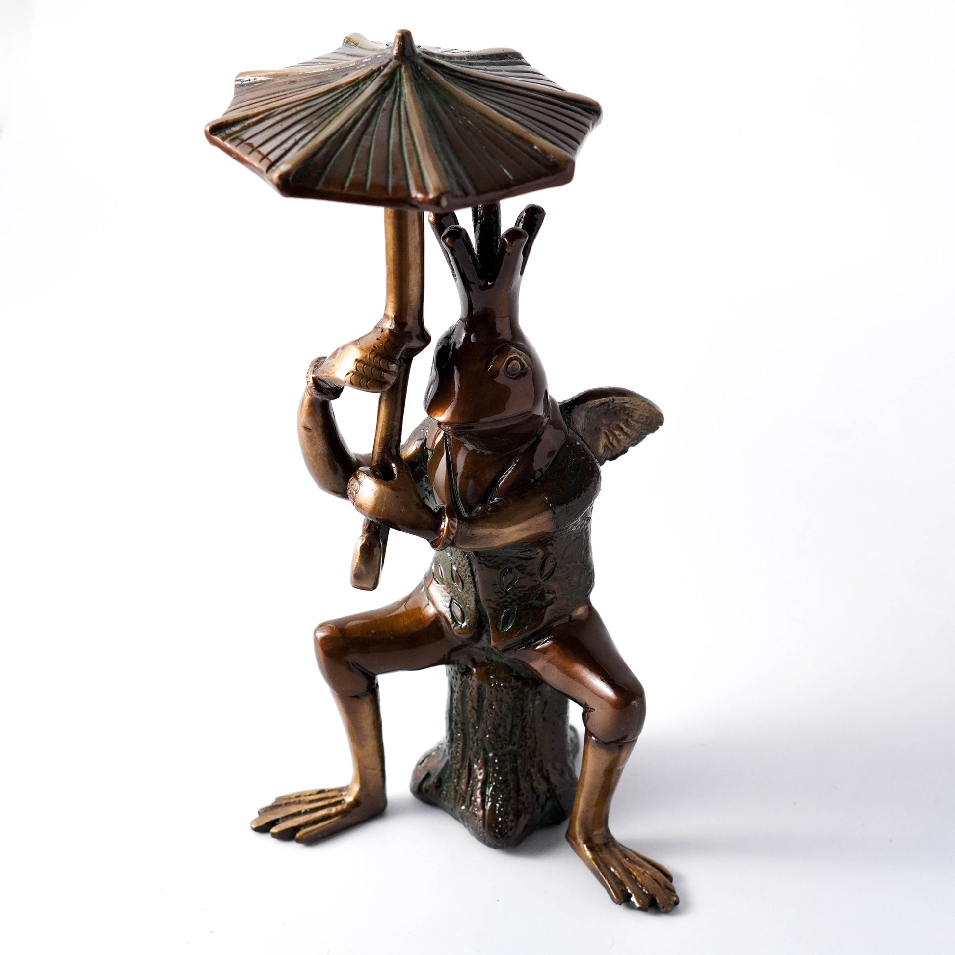 Vintage Brass Frog with Umbrella Figurine - Unique Home Decor Showpiece | VARYRA - VARYRA