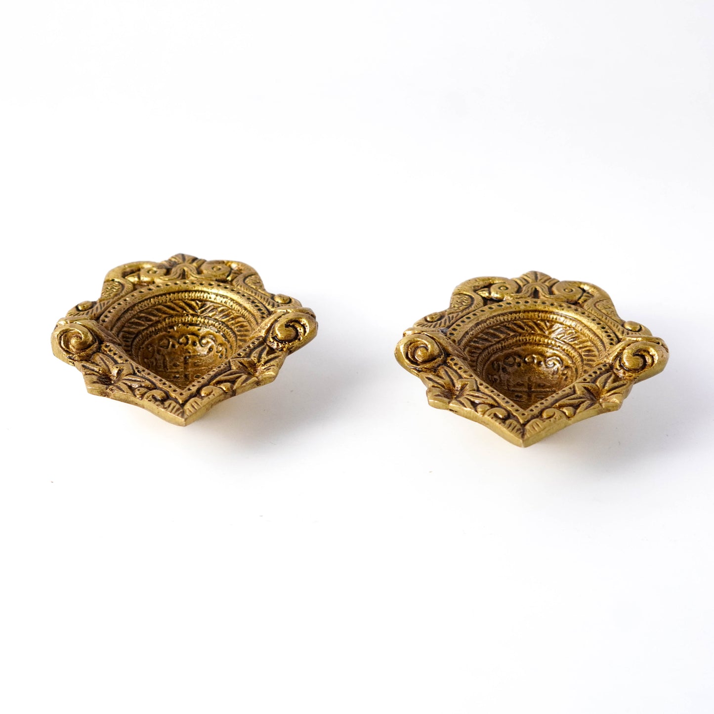 Swastika Brass Diya, Detailed Deepak, Set of 2 | VARYRA - VARYRA