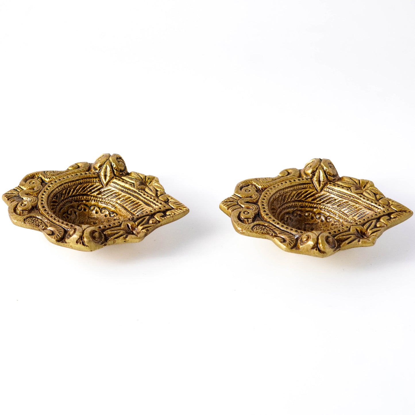 Swastika Brass Diya, Detailed Deepak, Set of 2 | VARYRA - VARYRA