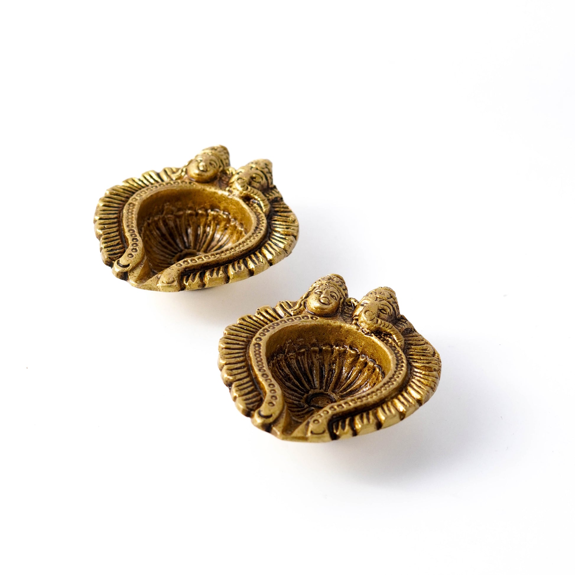 Laxmi Ganesh Brass Diya, Puja Deepak, Set of 2 | VARYRA - VARYRA