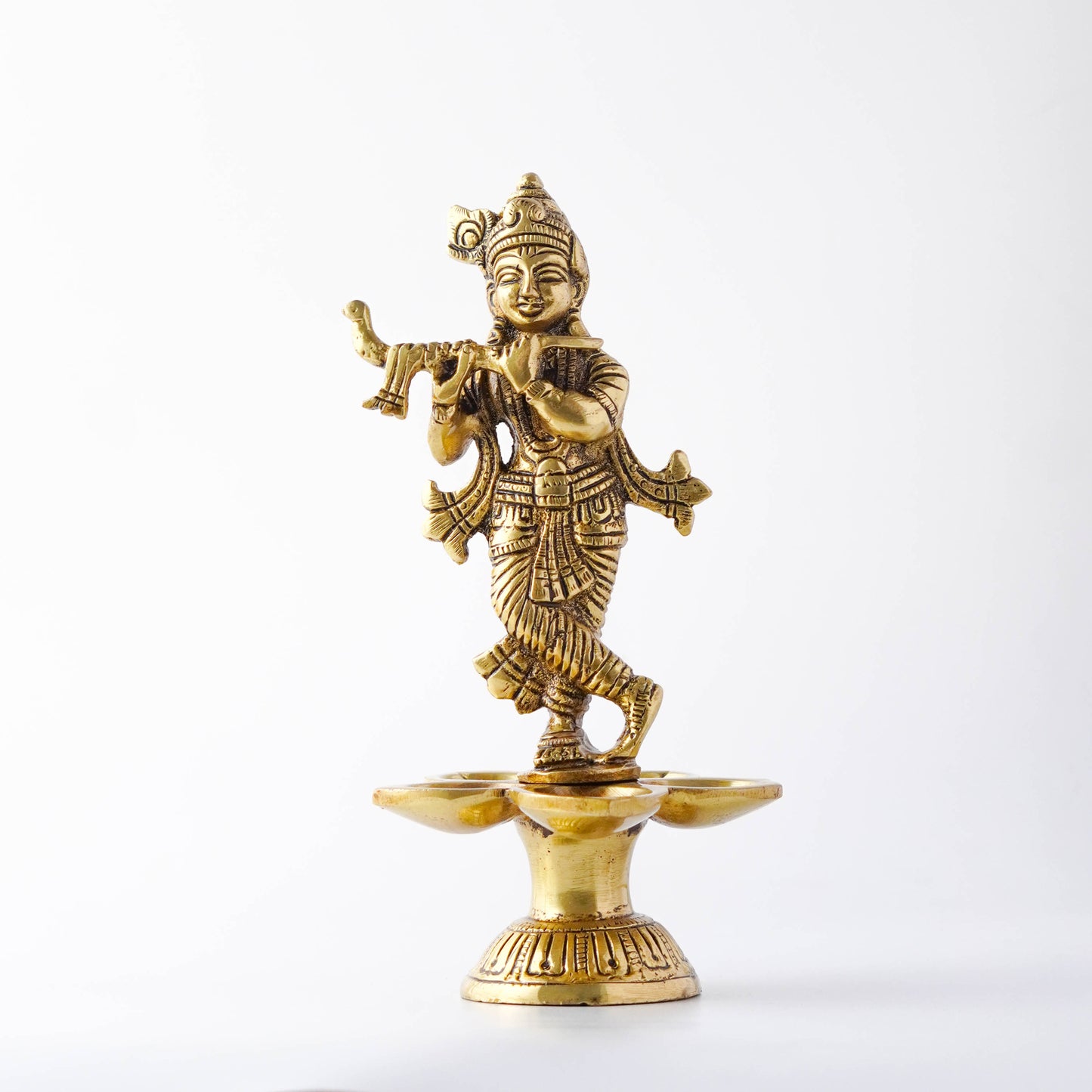 Handmade Brass Krishna Panch Diya - Antique Mandir Decoration | VARYRA - VARYRA