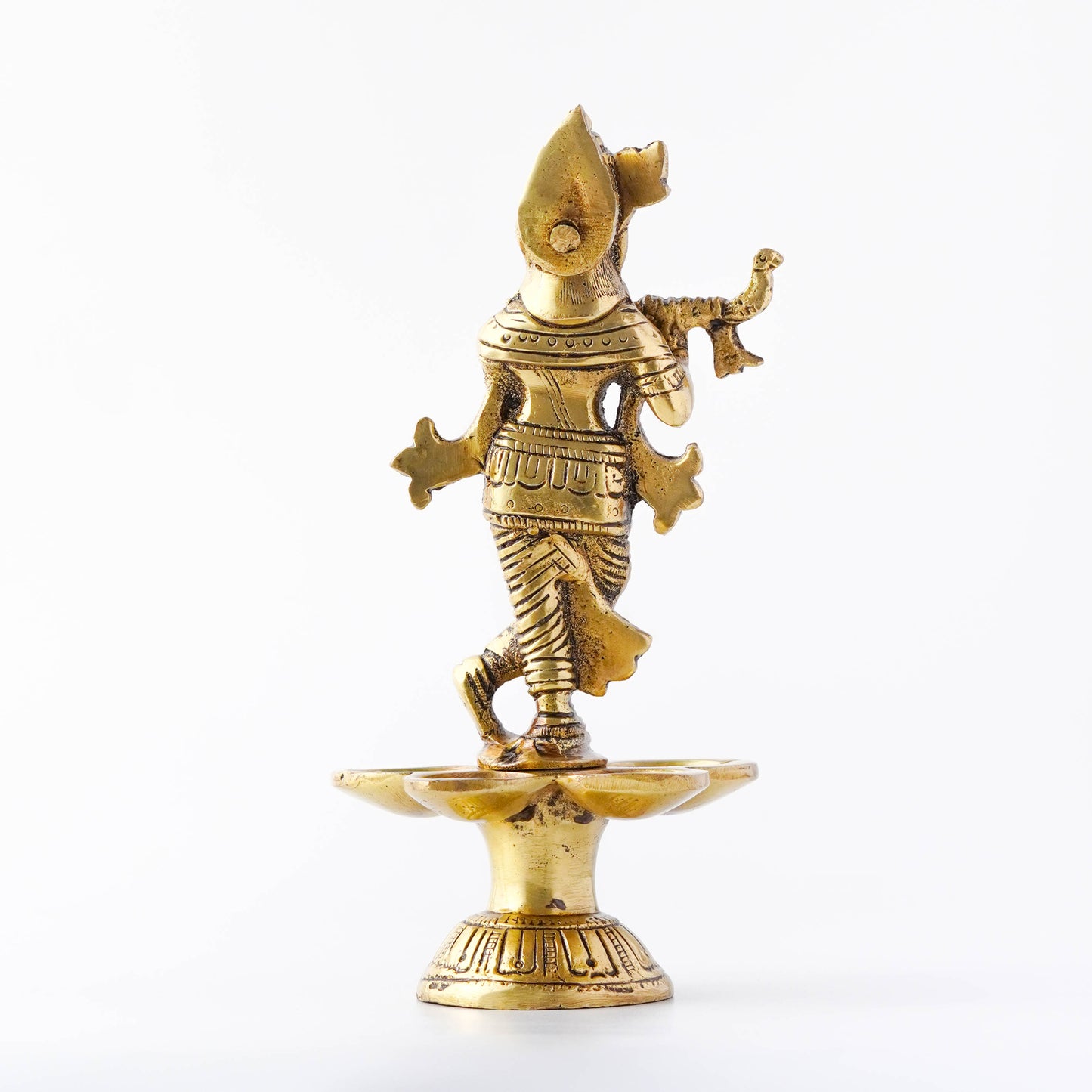 Handmade Brass Krishna Panch Diya - Antique Mandir Decoration | VARYRA - VARYRA