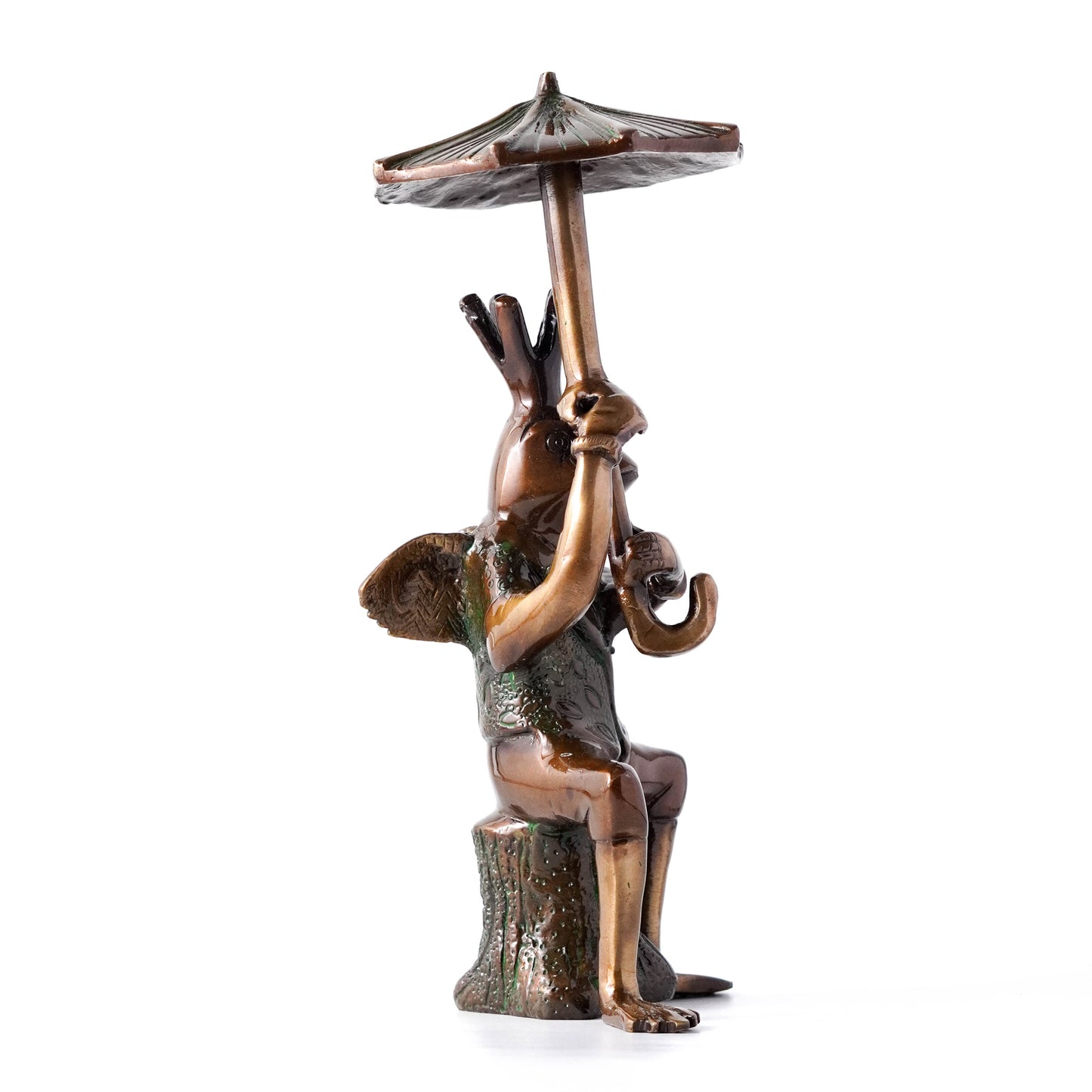 Vintage Brass Frog with Umbrella Figurine - Unique Home Decor Showpiece | VARYRA - VARYRA