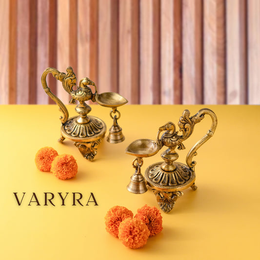 brass annapakshi brass oil lamp with bell by varyra