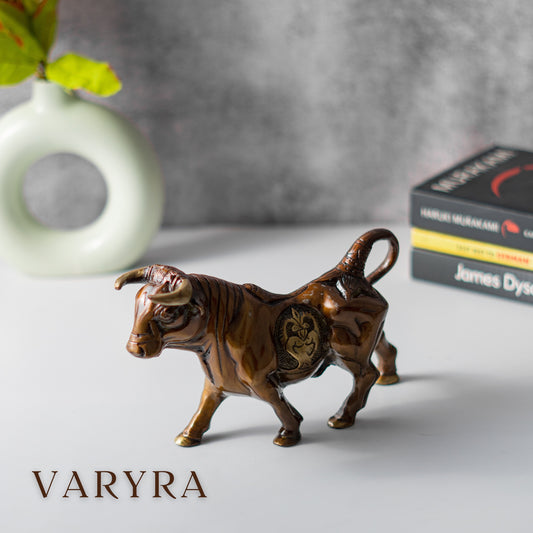 brass bull statue with antique brown colour