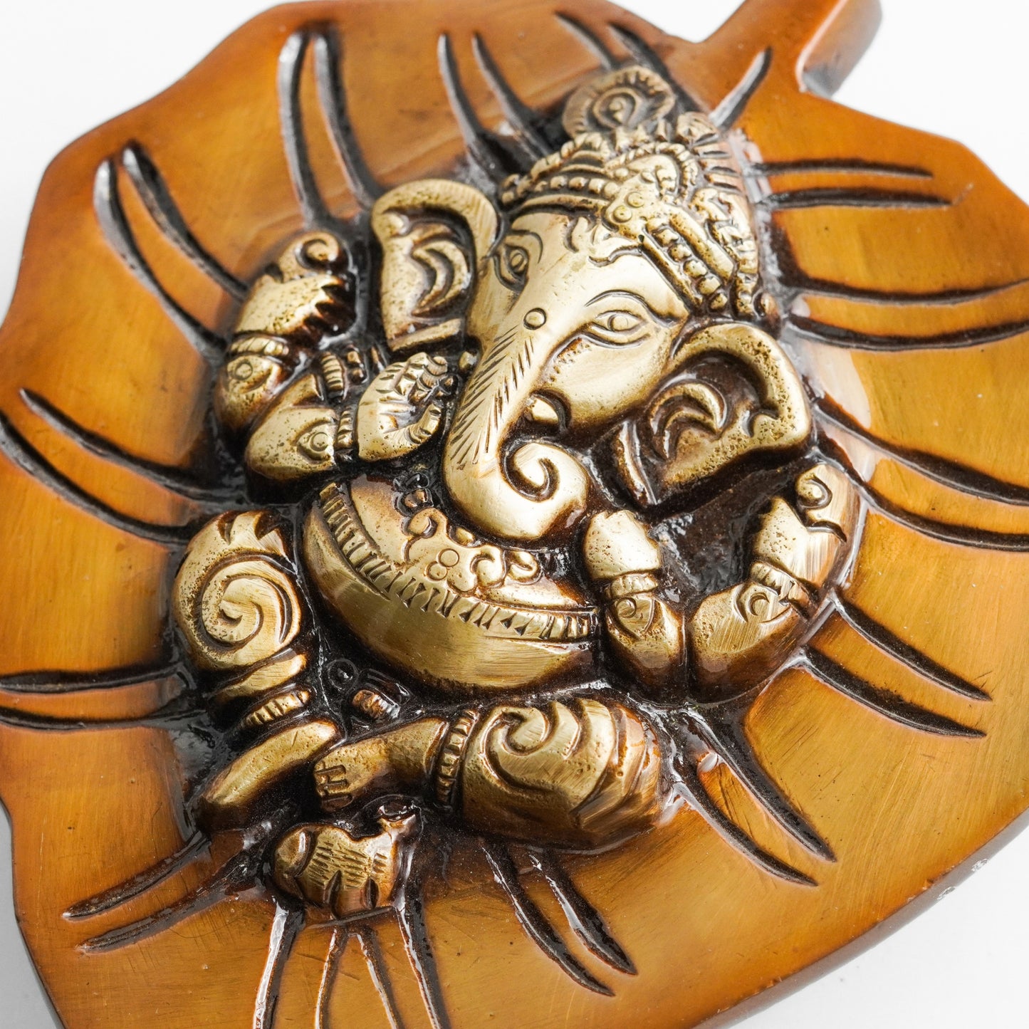 Ganesh Wall Hanging Statue on Leaf, Brass Metal | VARYRA - VARYRA