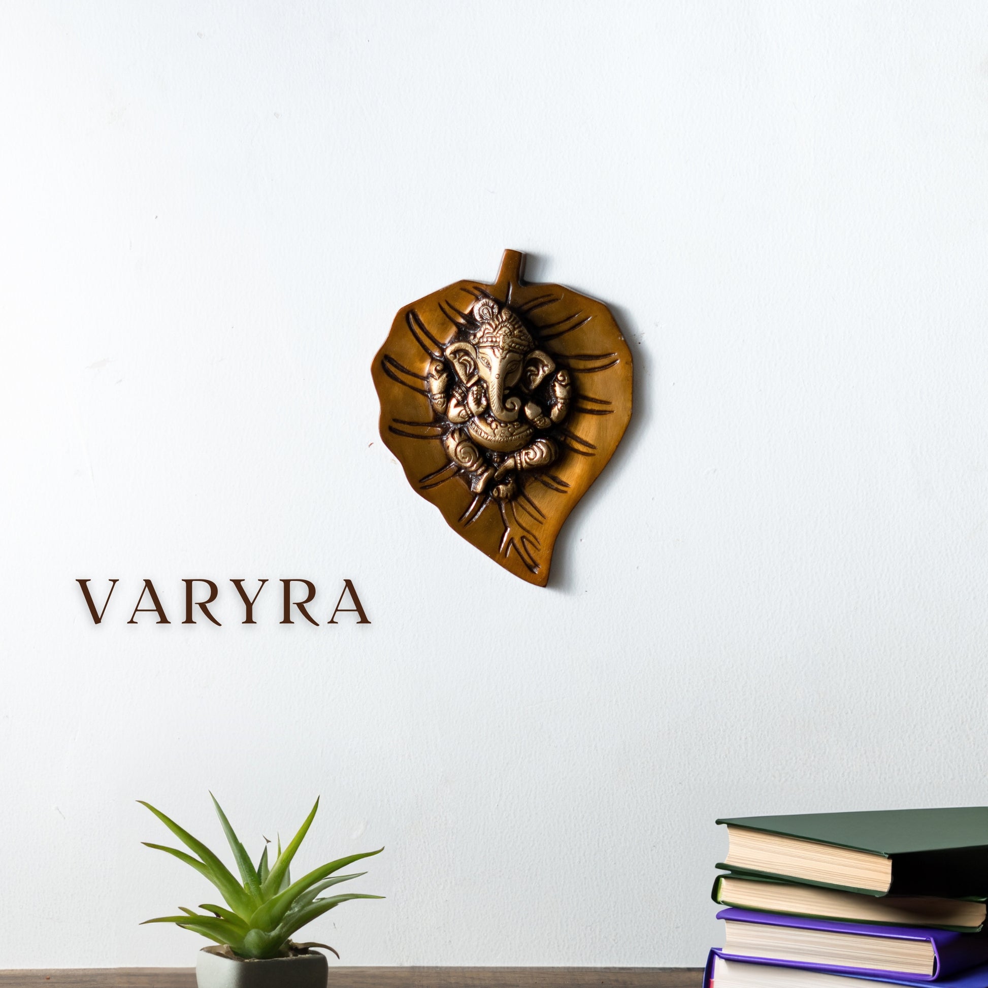 Ganesh Wall Hanging Statue on Leaf, Brass Metal | VARYRA - VARYRA