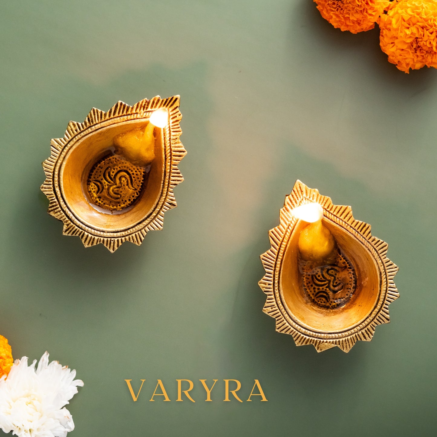 brass diya set for diwali om engraved by varyra