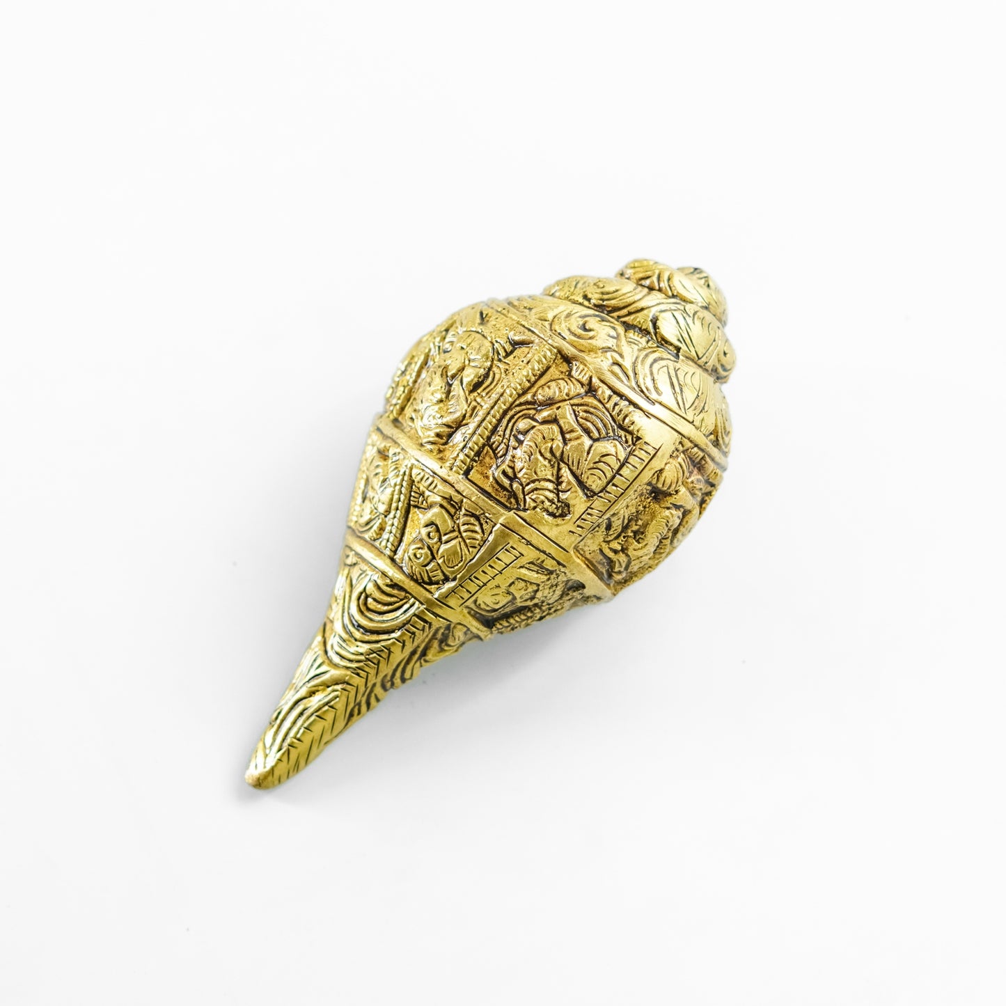 Brass Shankh with Detailed Engravings, Puja Article | VARYRA - VARYRA