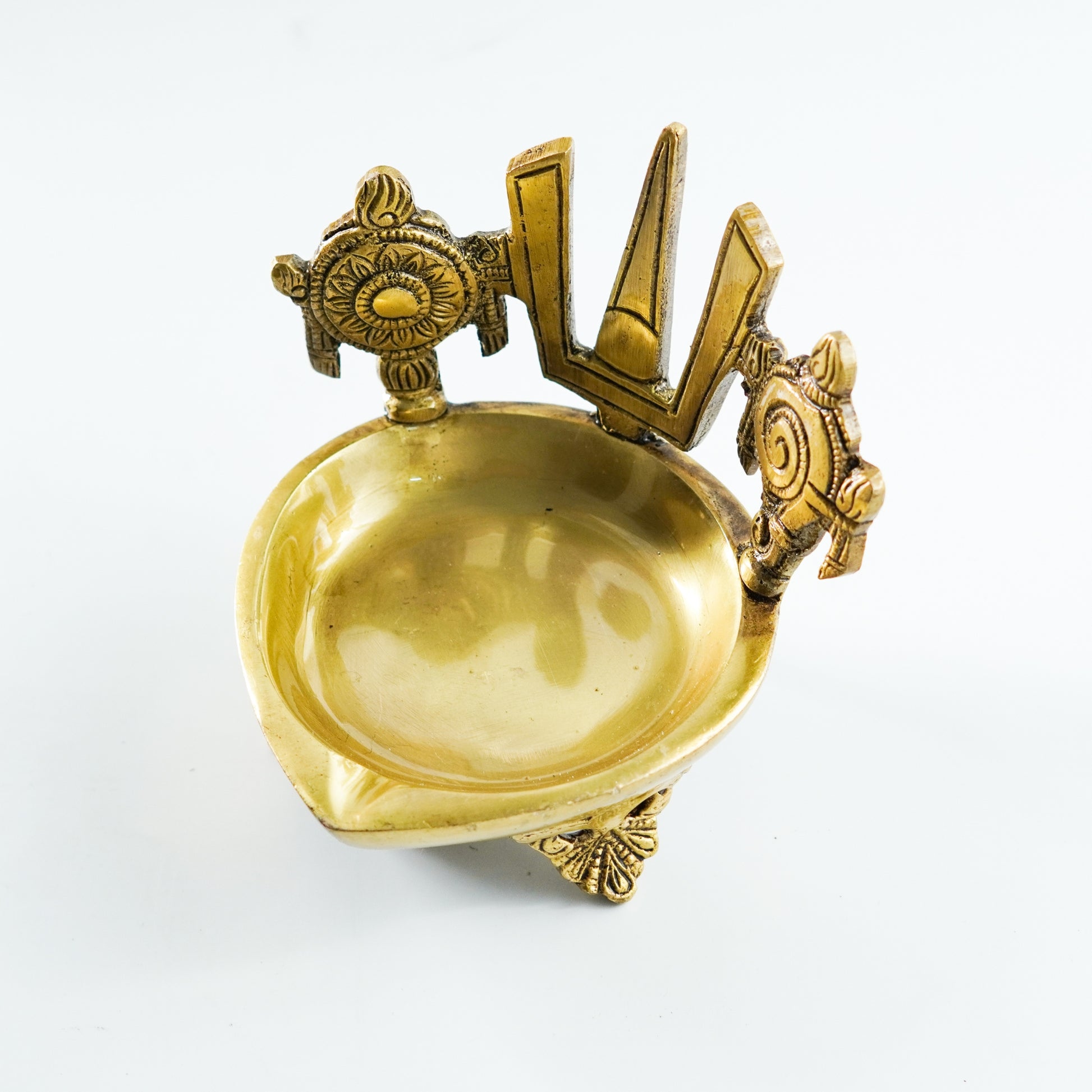 Shankh Chakra Tilak Diya, Engraved Brass Deepak | VARYRA - VARYRA