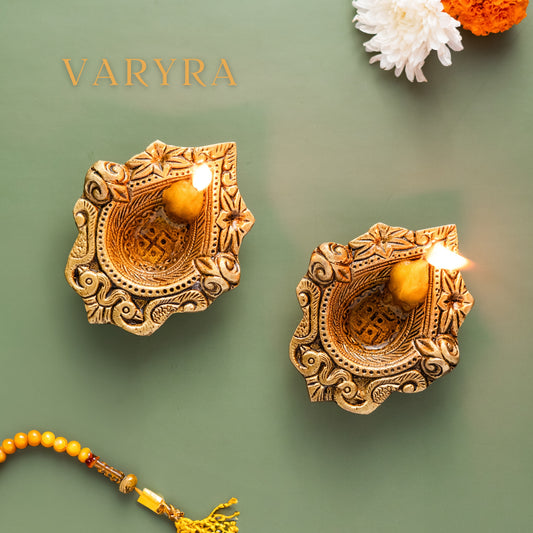 brass diya set swastika engraved by varyra