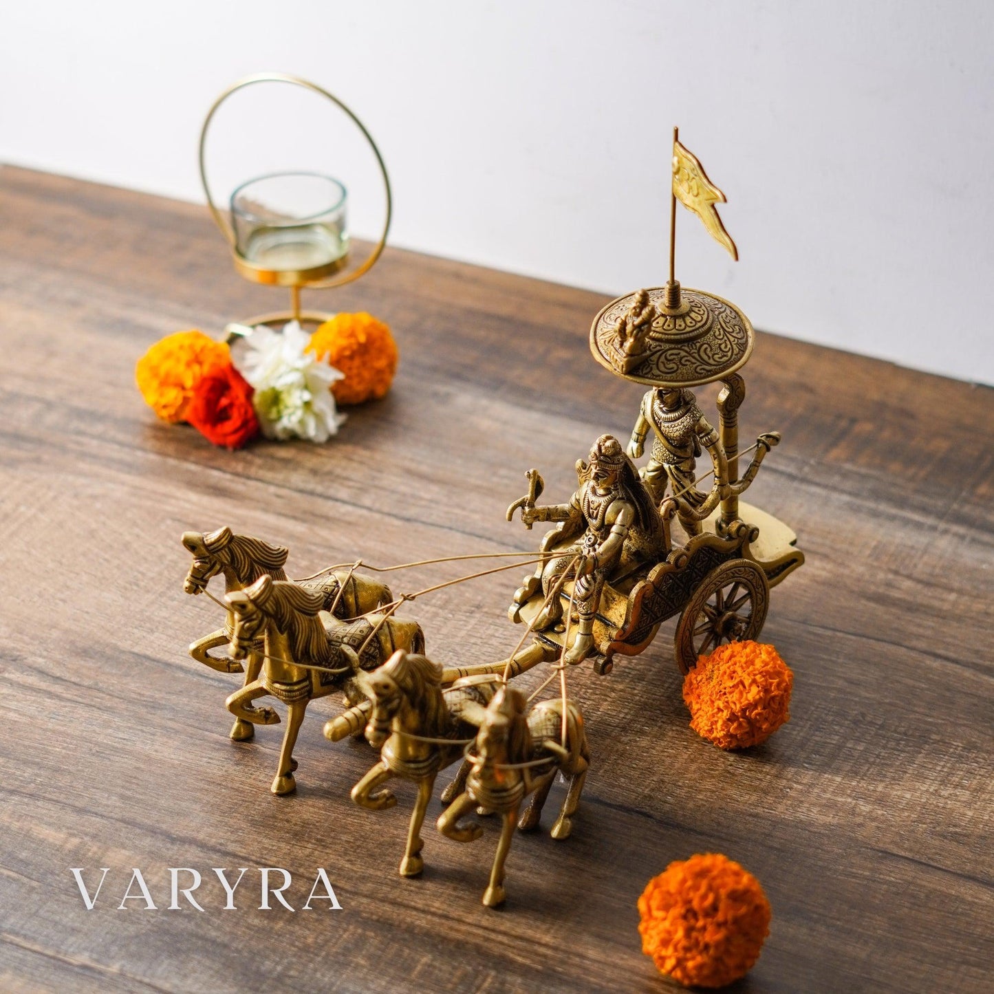 brass arjun rath with 4 horses by varyra