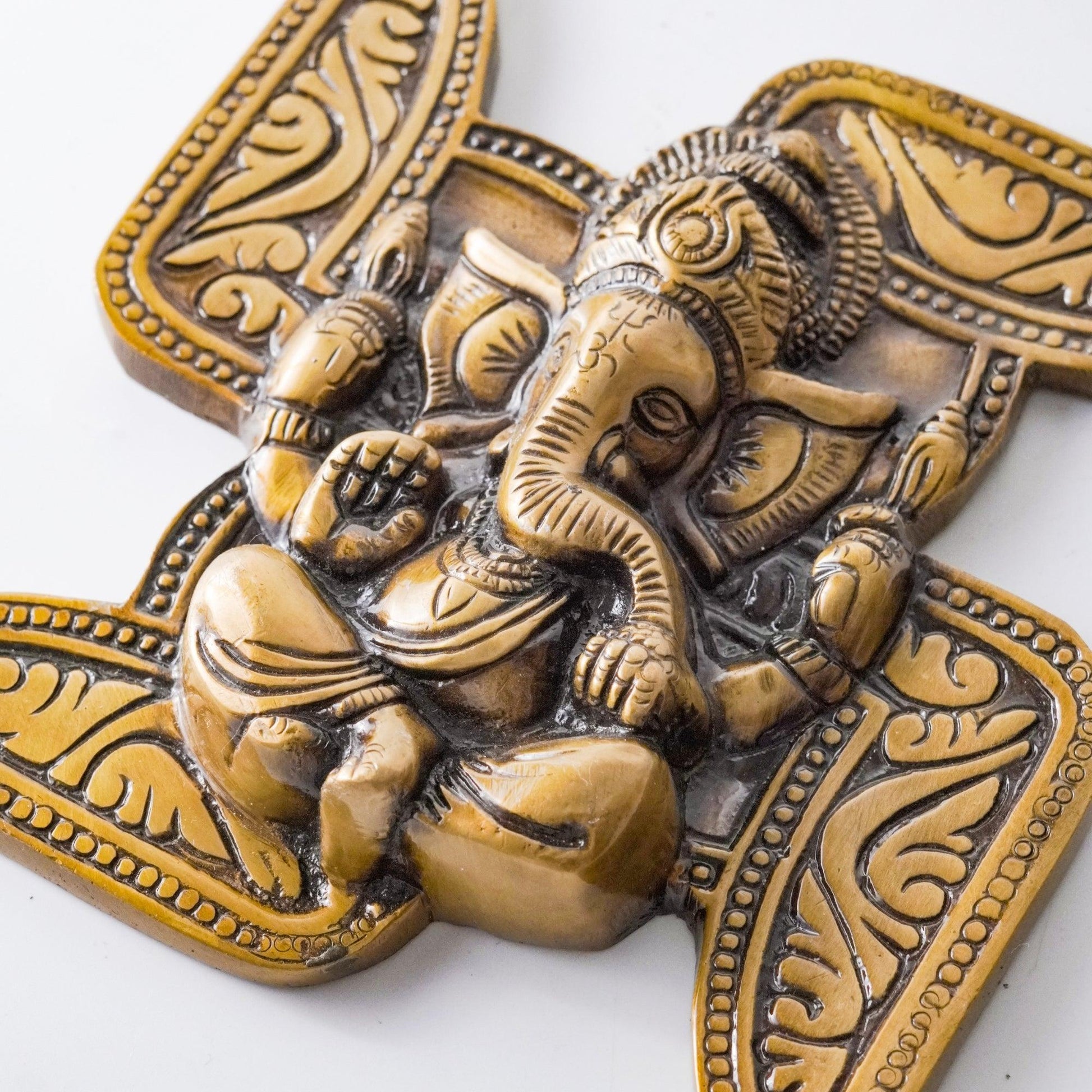 Ganesha on Swastika Wall Hanging, Brass Wall Decor | VARYRA - VARYRA