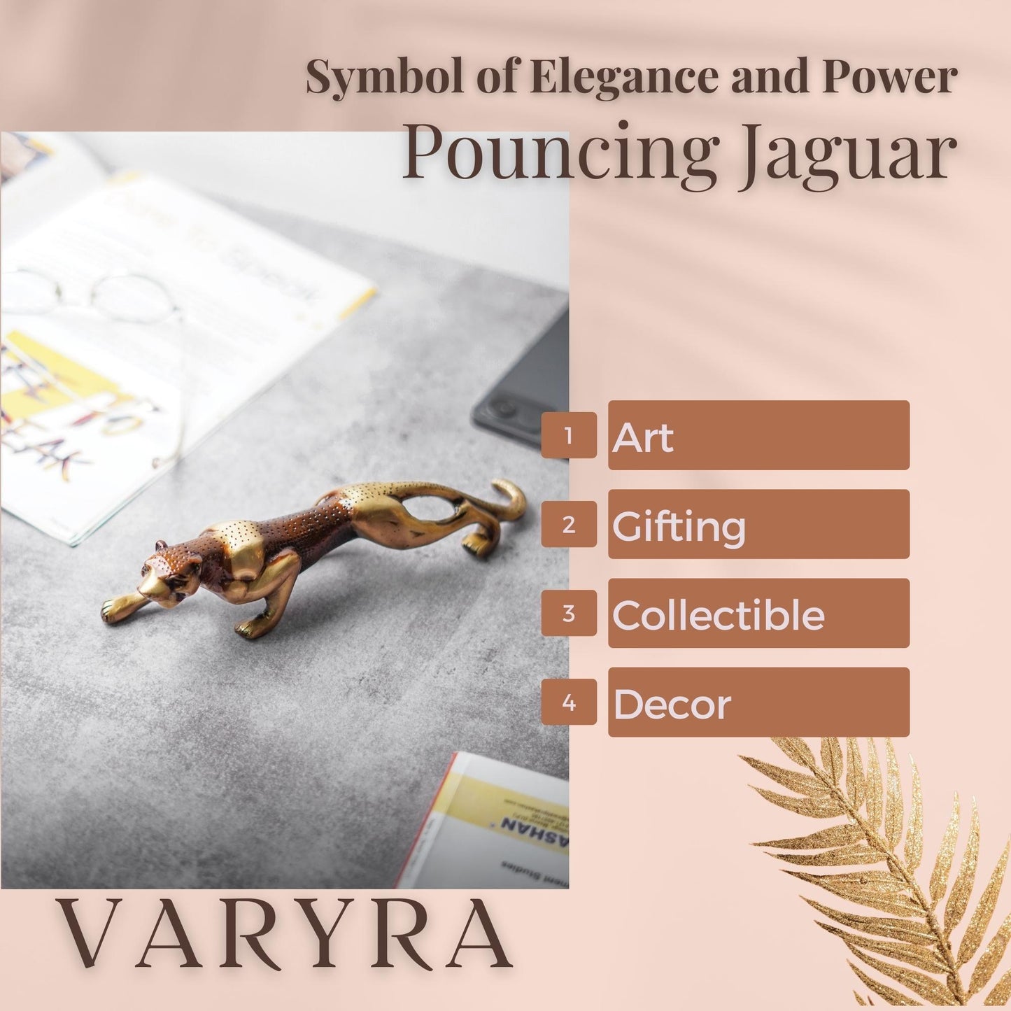 varyra jaguar brass vintage brown showpiece features