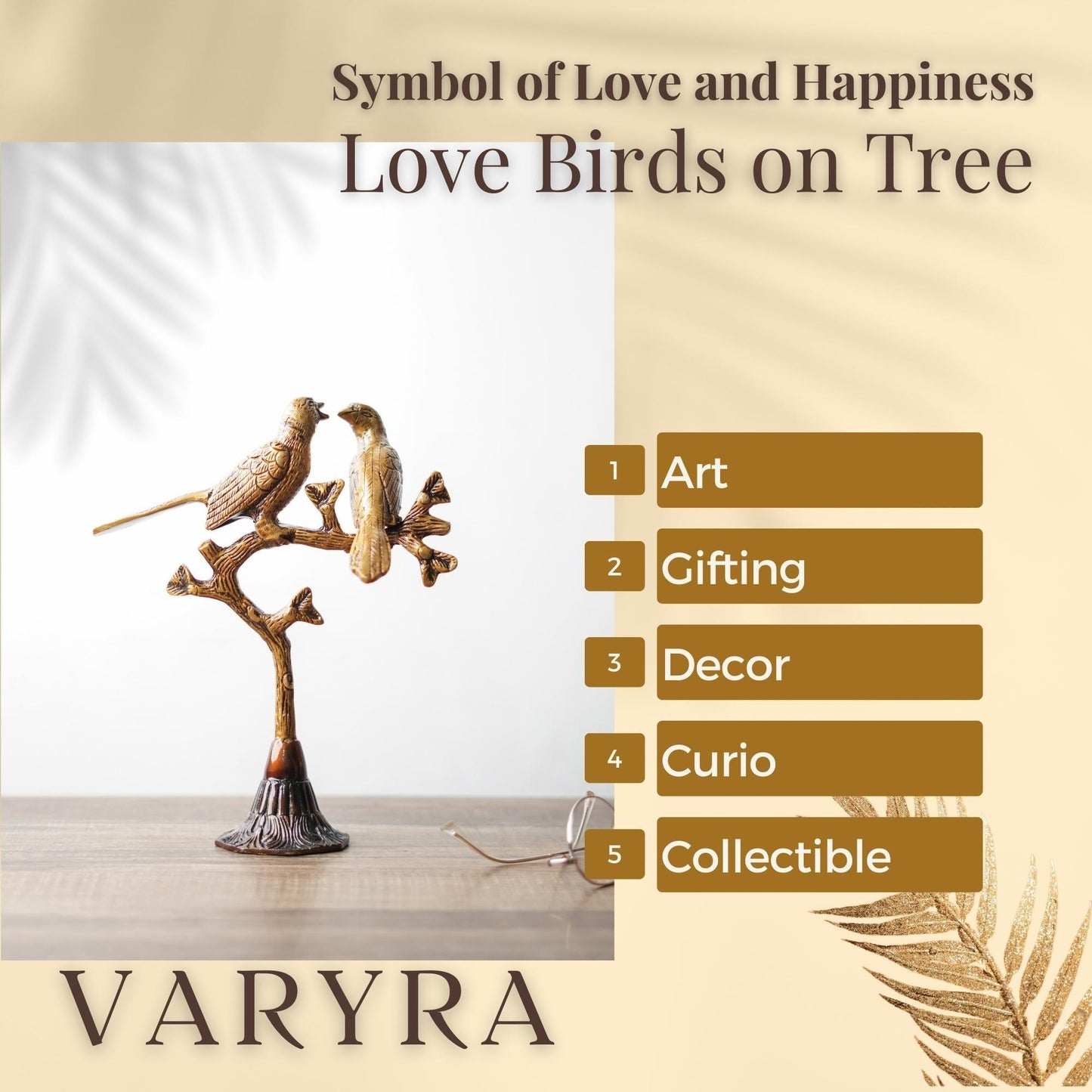 varyra love birds on tree brass showpiece features