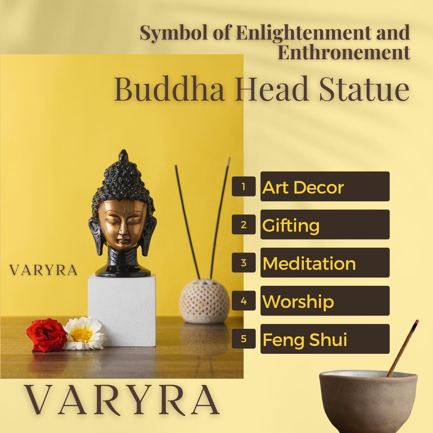 varyra buddha head statue for home decor features