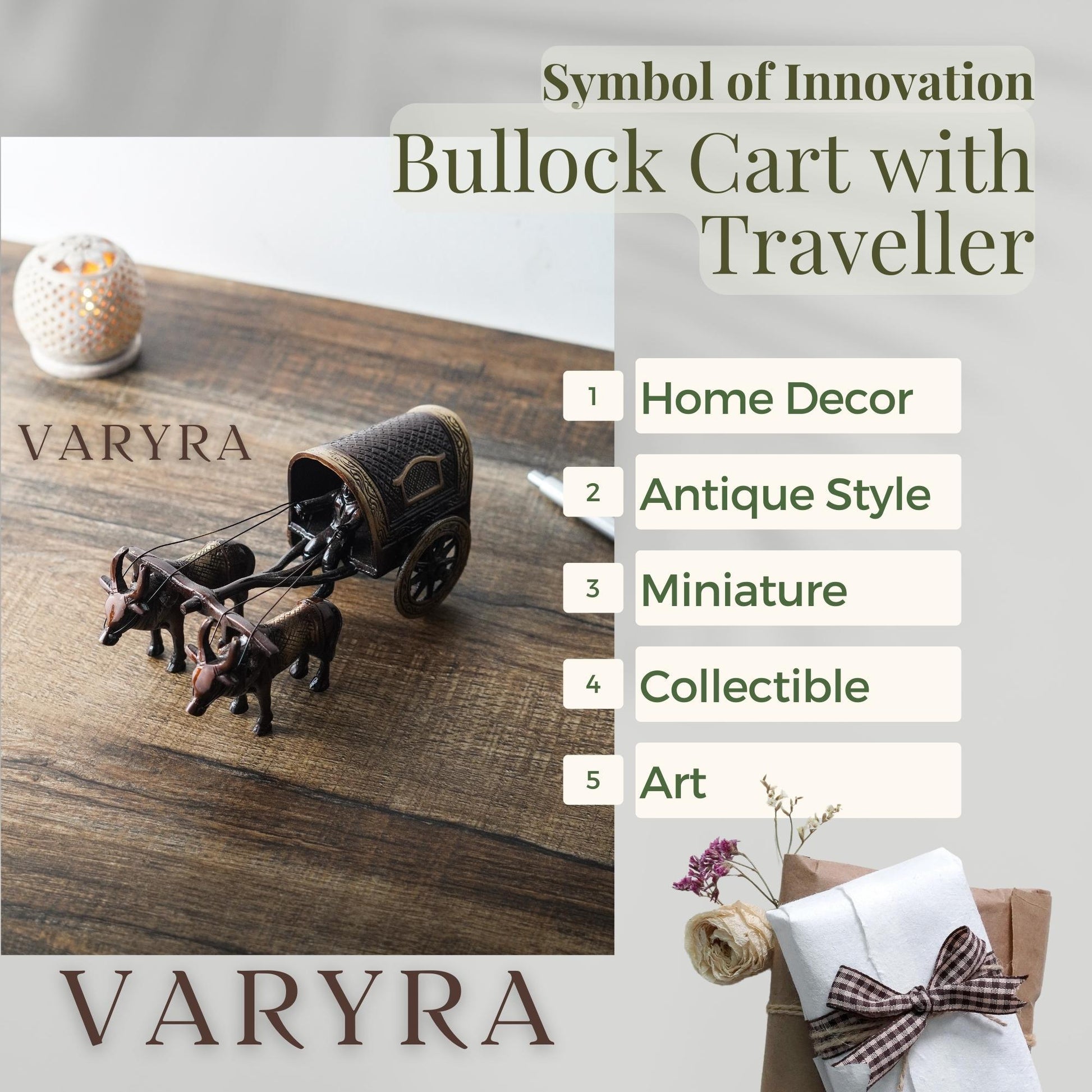 Bullock Cart Vintage Showpiece, Covered Carriage, M | VARYRA - VARYRA