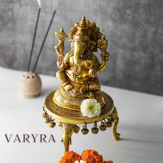 Ganesha Four Armed Traditional Statue, Brass | VARYRA - VARYRA