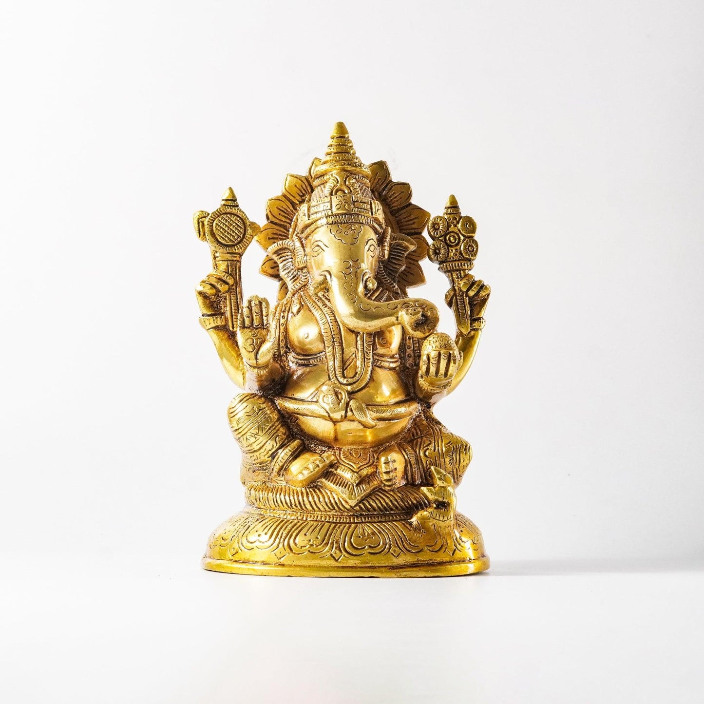 Ganesha Four Armed Traditional Statue, Brass | VARYRA - VARYRA