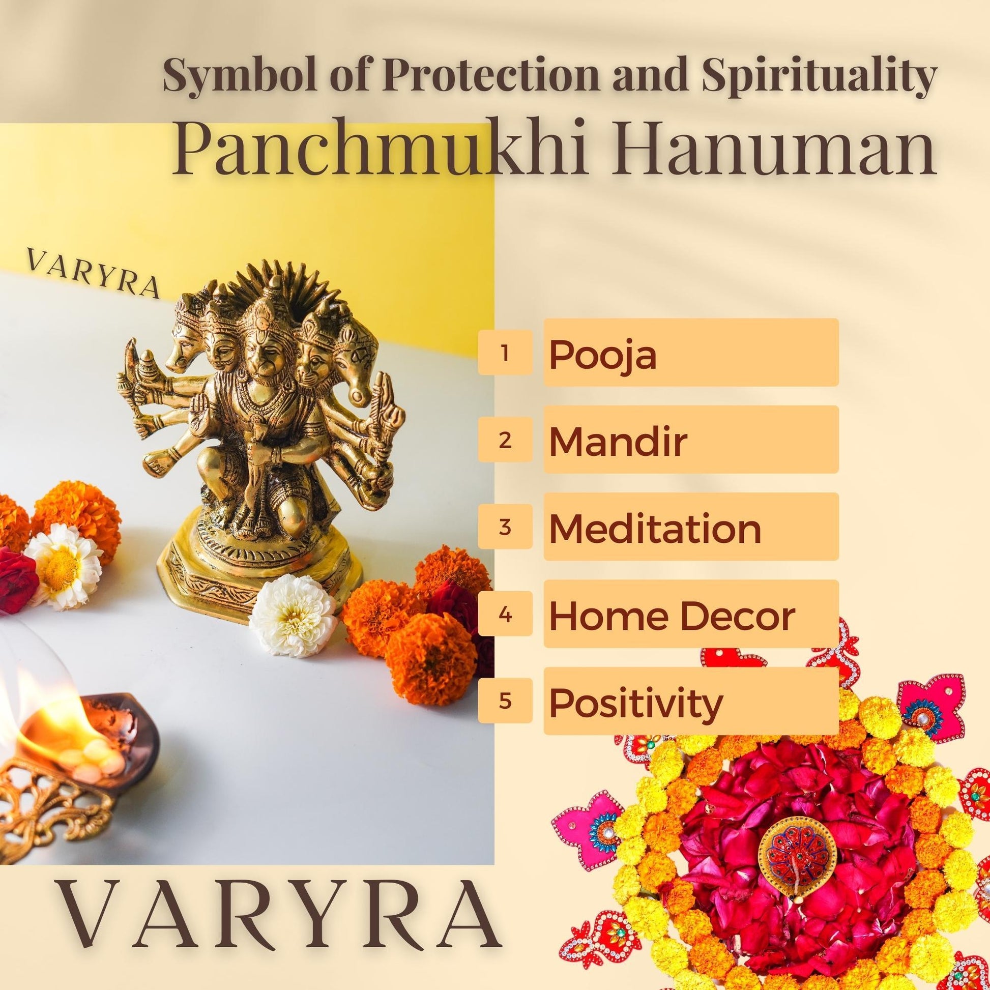 Hanuman Panchmukhi Statue, Brass Metal | VARYRA - VARYRA