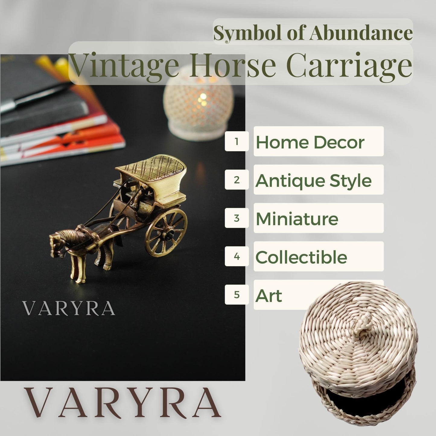 Horse Carriage Miniature Showpiece, Brass Metal, S | VARYRA - VARYRA