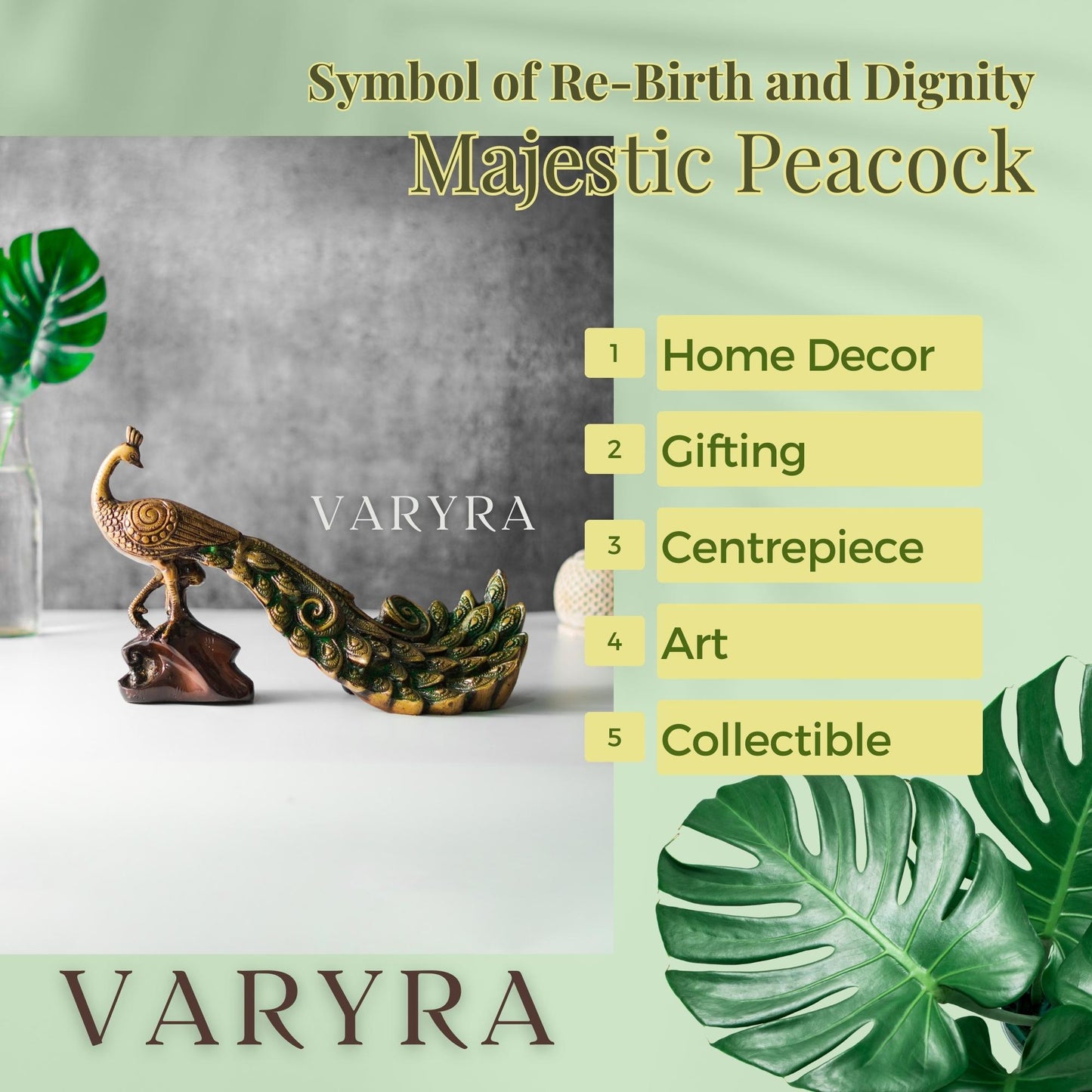 Peacock Majestic Bird Showpiece, Brass Metal | VARYRA - VARYRA