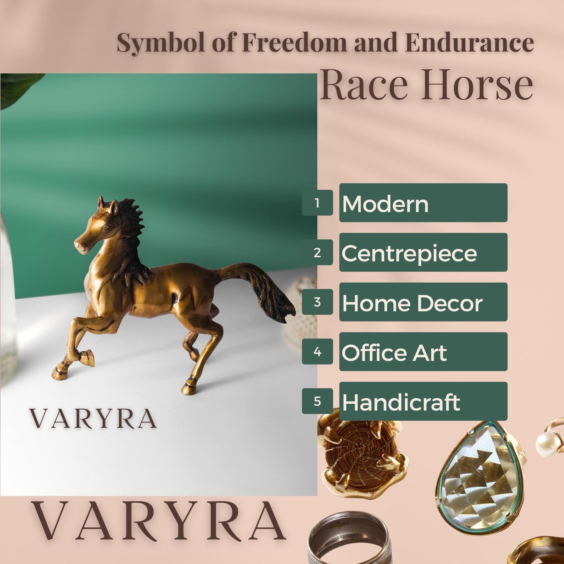 Race Horse Figurine, Antique Showpiece, Brass Metal | VARYRA - VARYRA